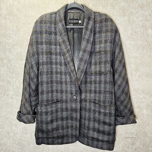 Escada 1980's Wool Tweed Plaid Blazer Jacket Germany